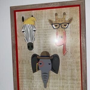 Animal Safari Trio Wall Art with Red Trim Frame